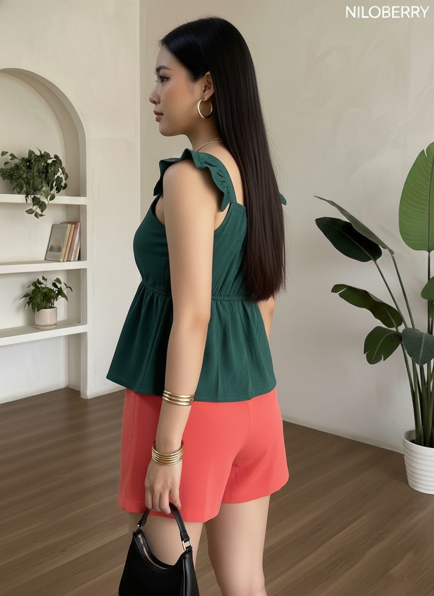 Trendy Peplum Top for Women | Stylish Sleeveless Ruffle Strap Western Top