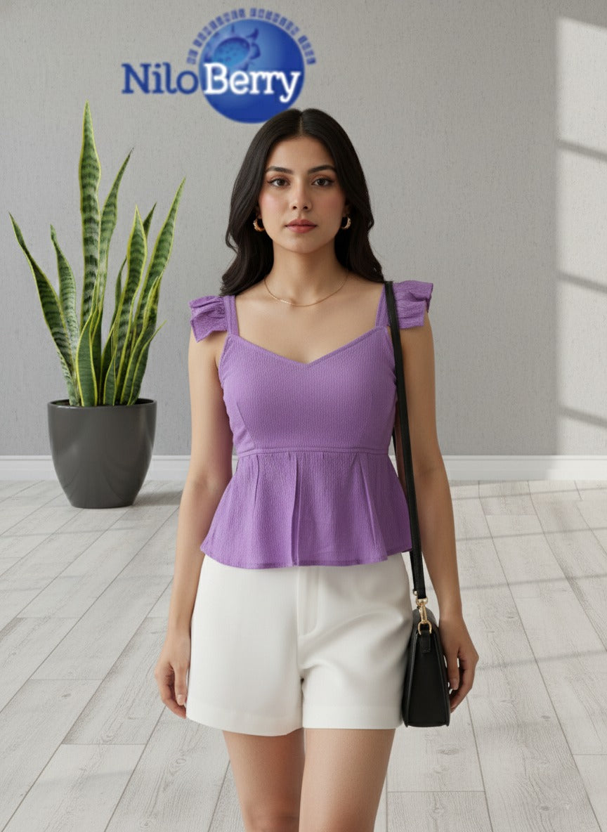 Trendy Peplum Top for Women | Stylish Sleeveless Ruffle Strap Western Top