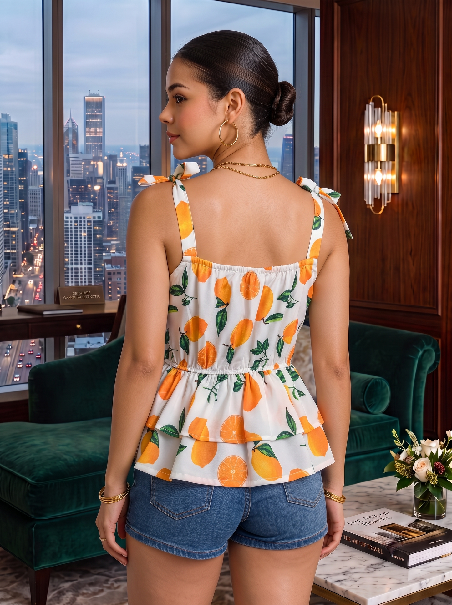 NiloBerry Women's Rayon Floral Printed Tie-Strap Peplum Top