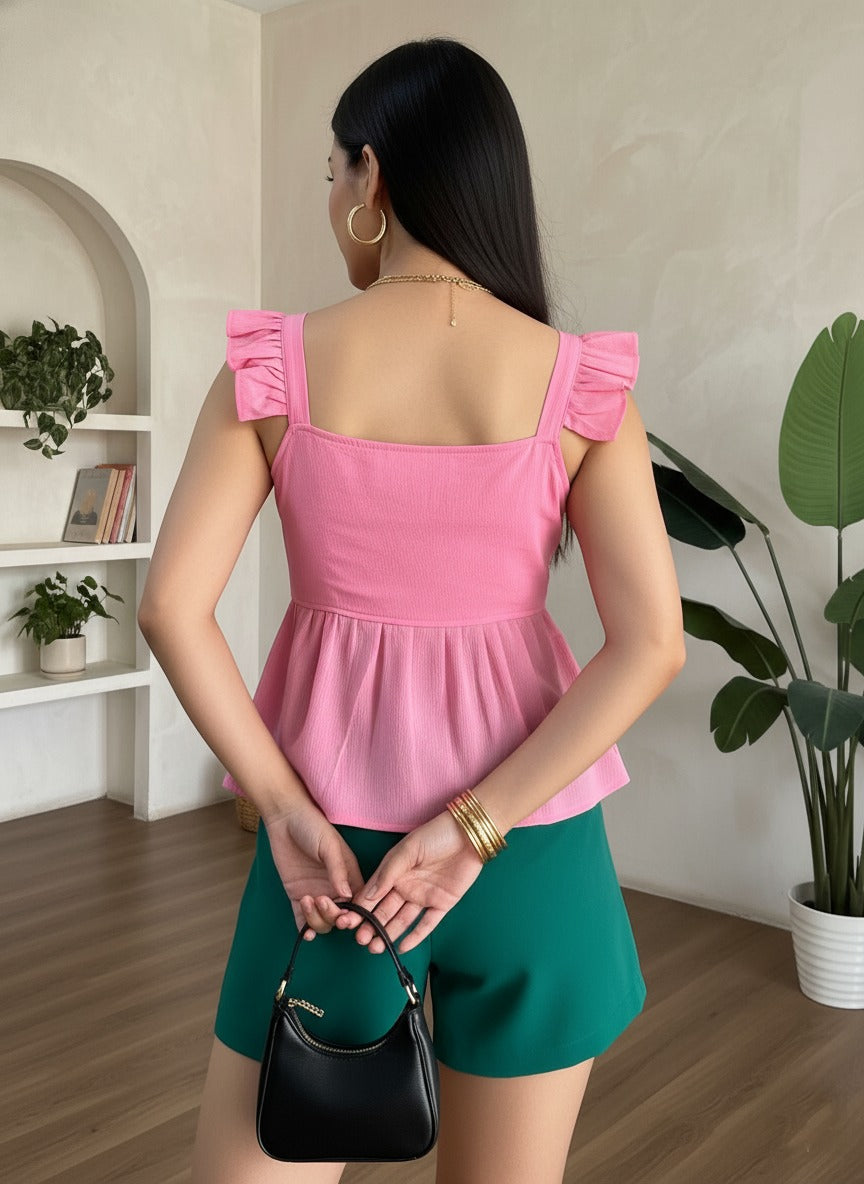 Trendy Peplum Top for Women | Stylish Sleeveless Ruffle Strap Western Top