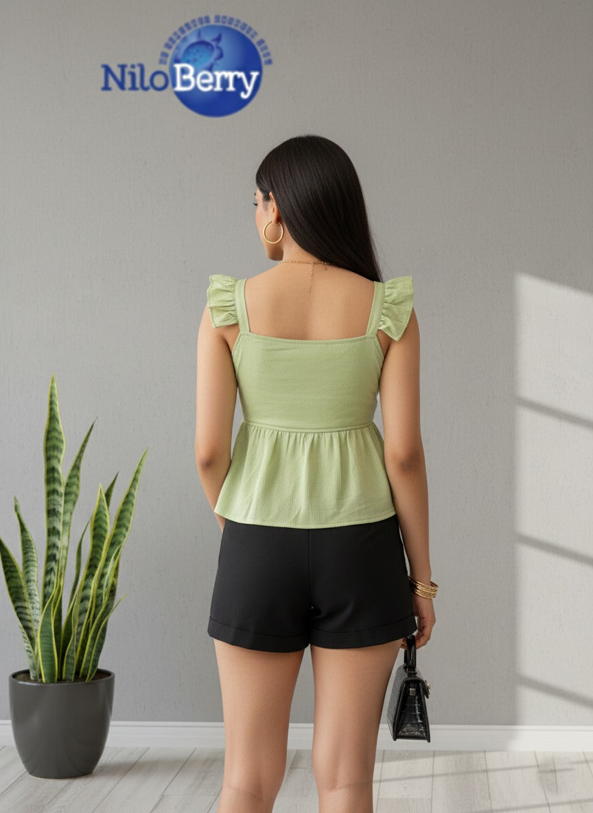 Trendy Peplum Top for Women | Stylish Sleeveless Ruffle Strap Western Top