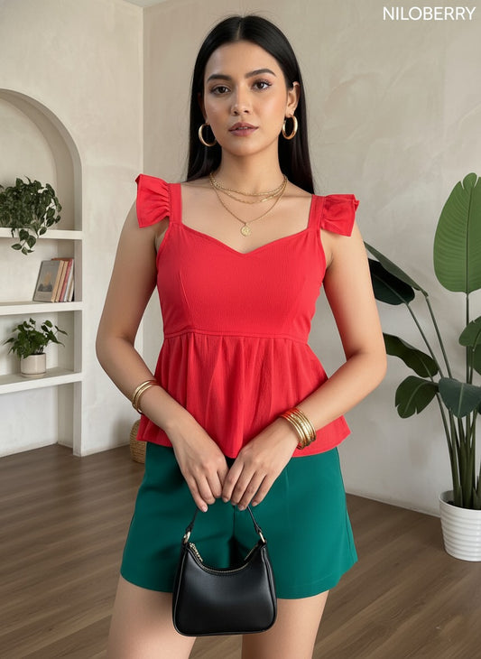 Trendy Peplum Top for Women | Stylish Sleeveless Ruffle Strap Western Top