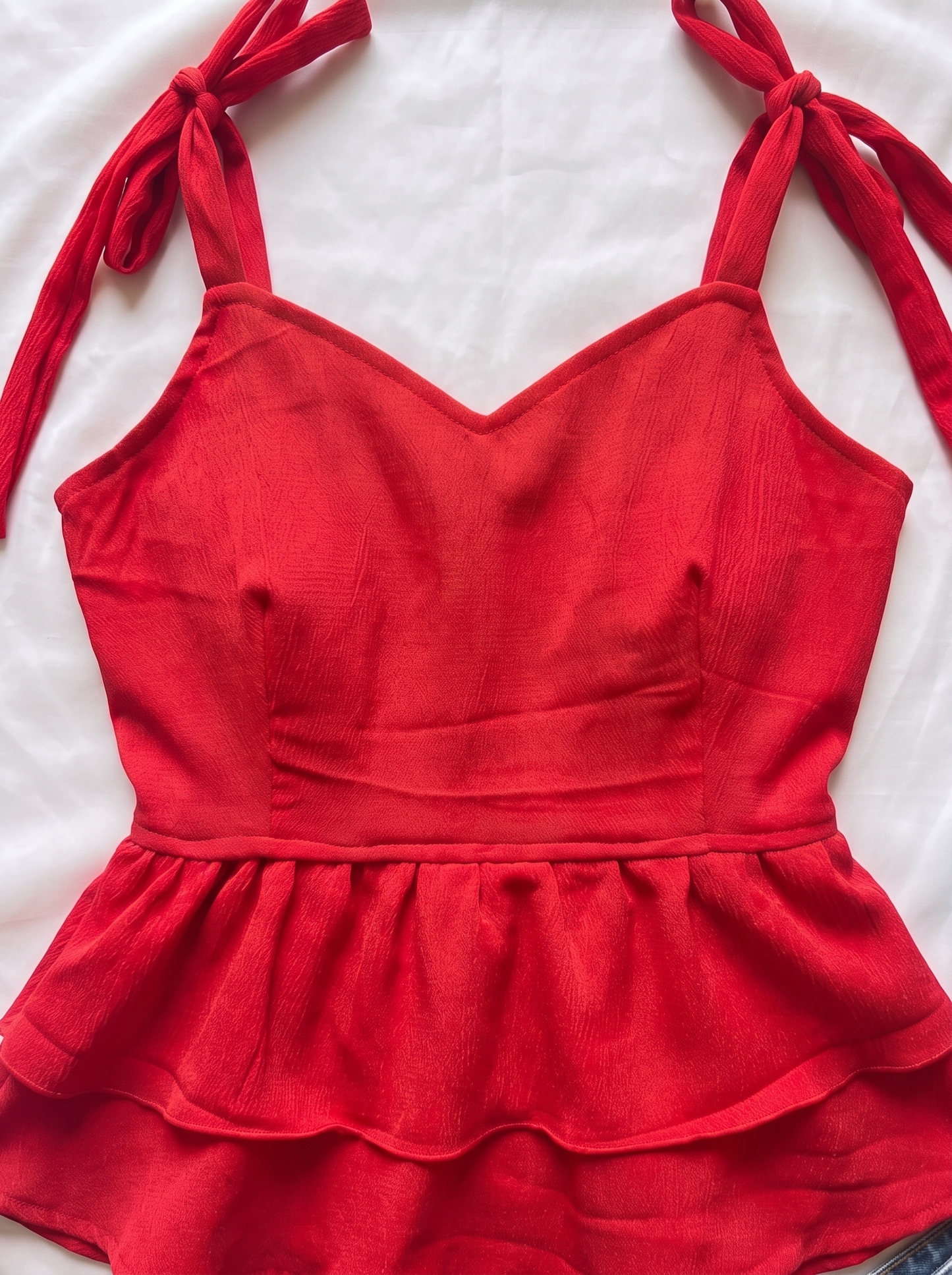 NiloBerry Women's Sweetheart Neck Tie-Up Strap Tiered Peplum Top