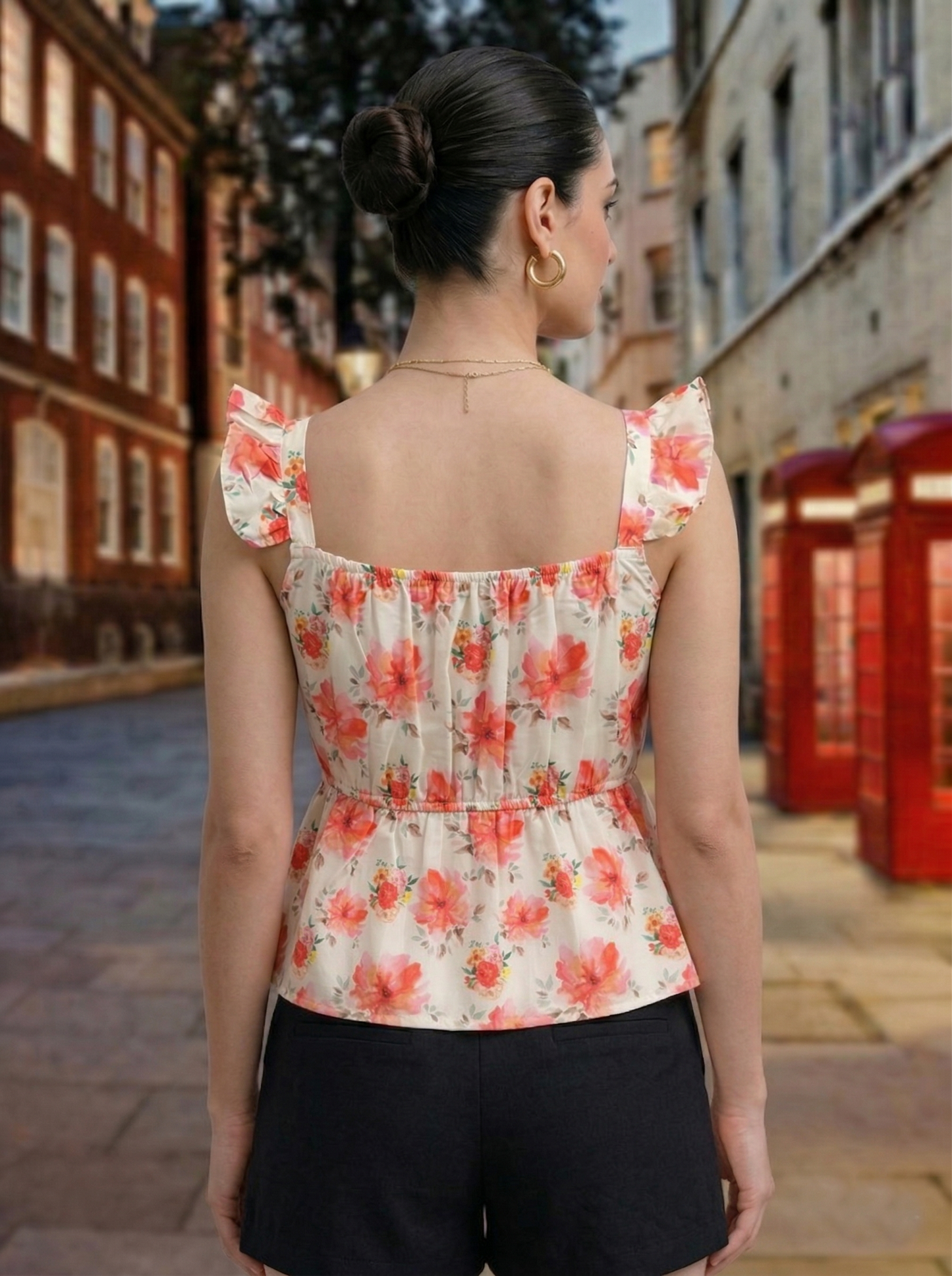 Women Floral Printed Sweetheart Neck Peplum Top