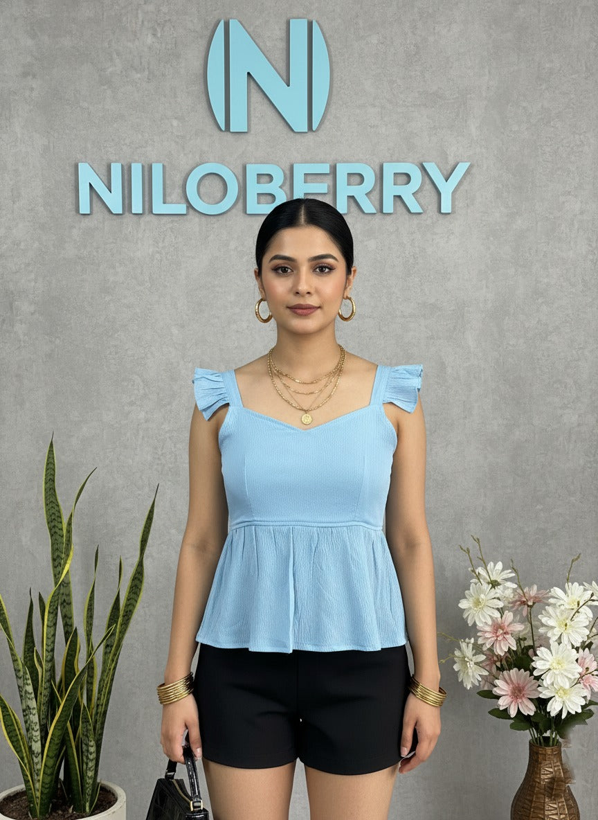 Trendy Peplum Top for Women | Stylish Sleeveless Ruffle Strap Western Top