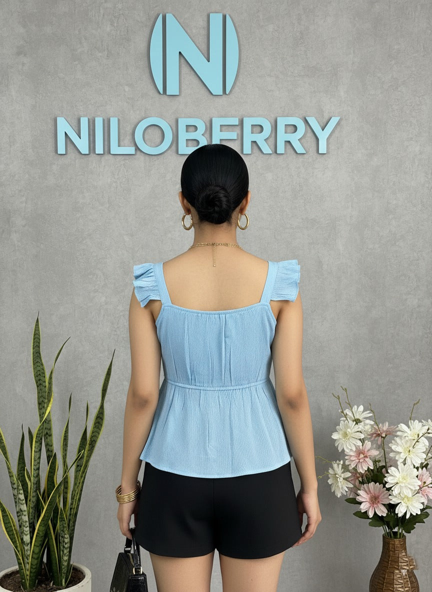 Trendy Peplum Top for Women | Stylish Sleeveless Ruffle Strap Western Top