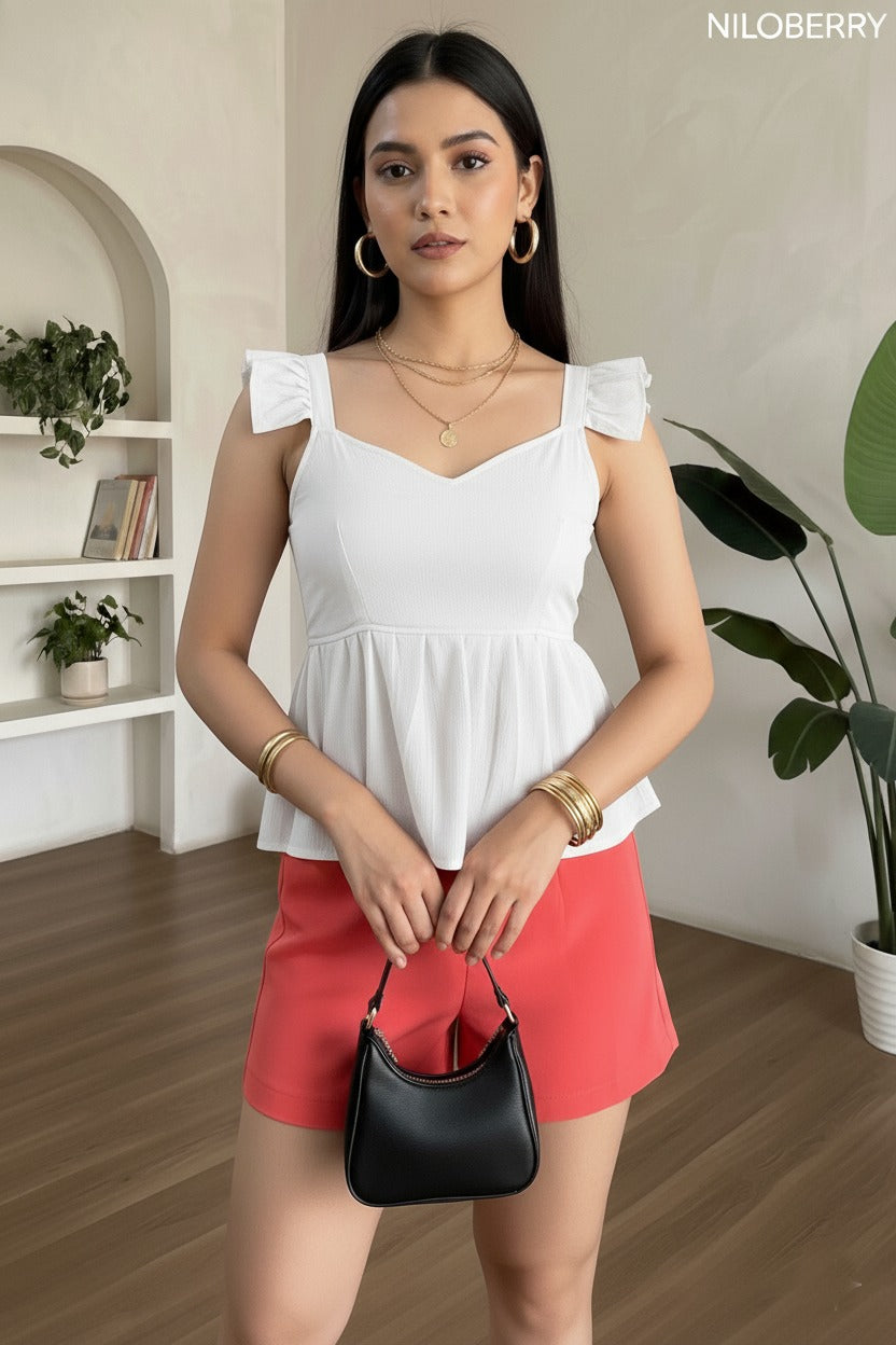 Trendy Peplum Top for Women | Stylish Sleeveless Ruffle Strap Western Top