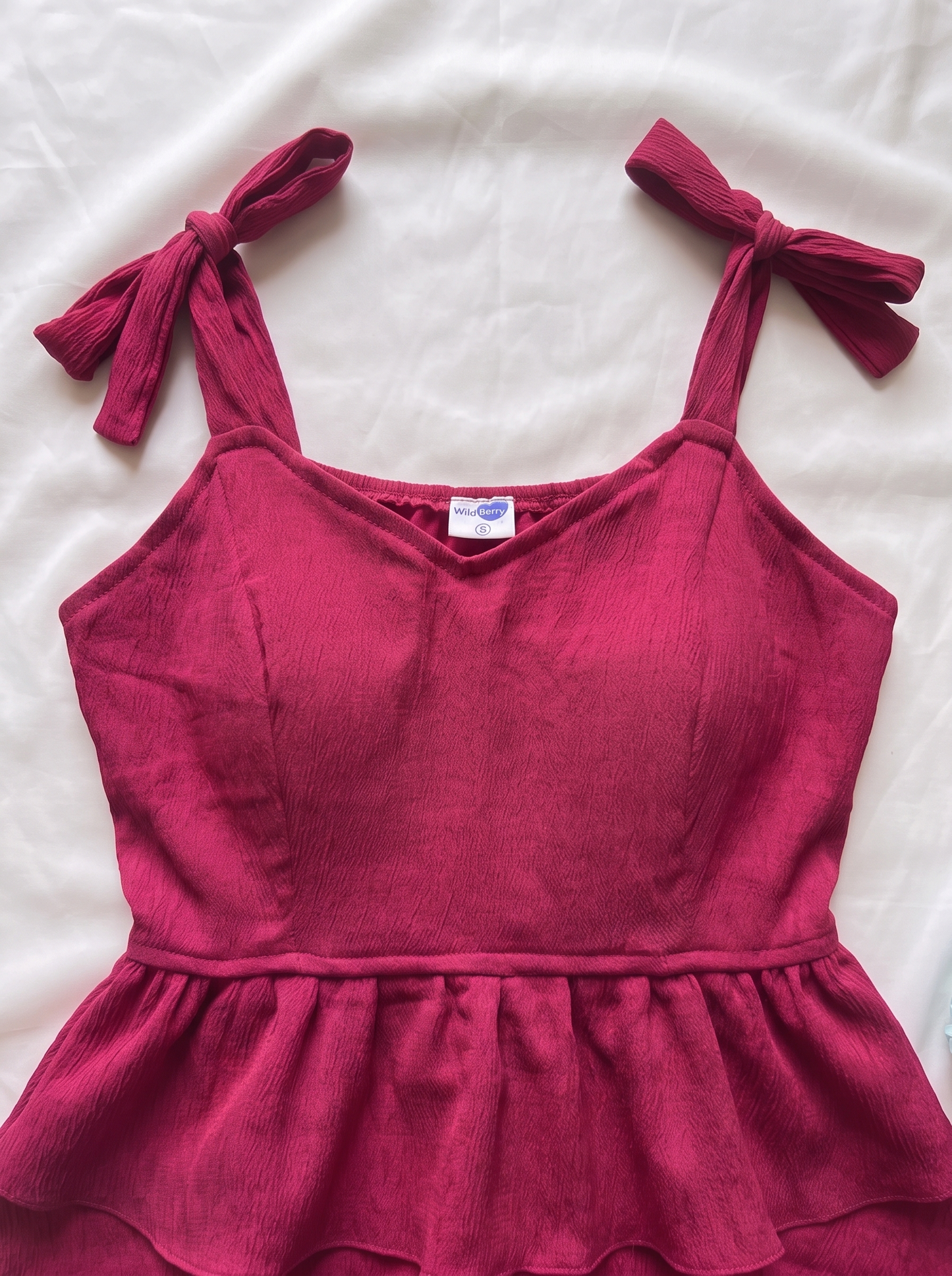NiloBerry Women's Sweetheart Neck Tie-Up Strap Tiered Peplum Top