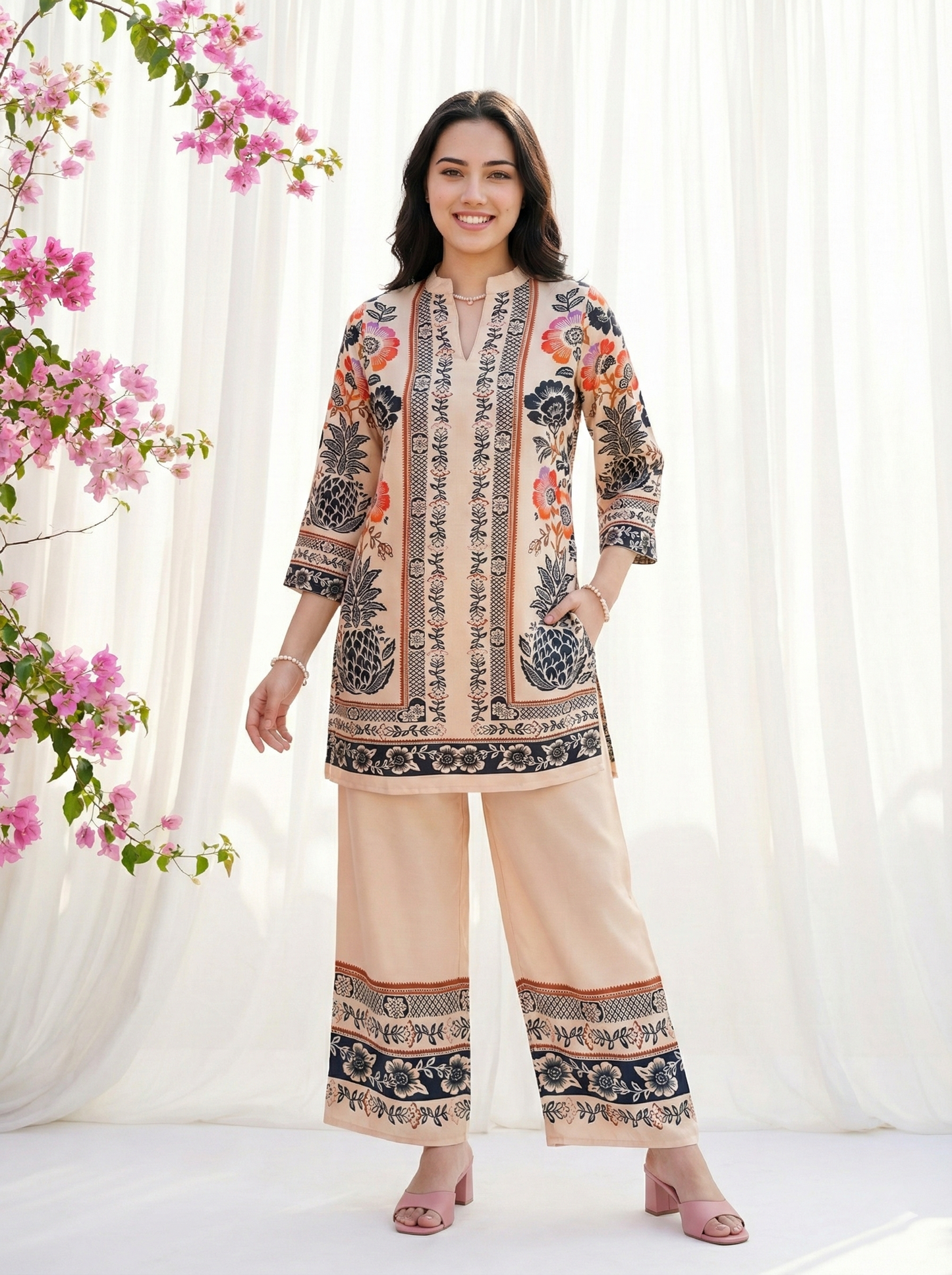 Women printed Kurti–Palazzo co-ord sets