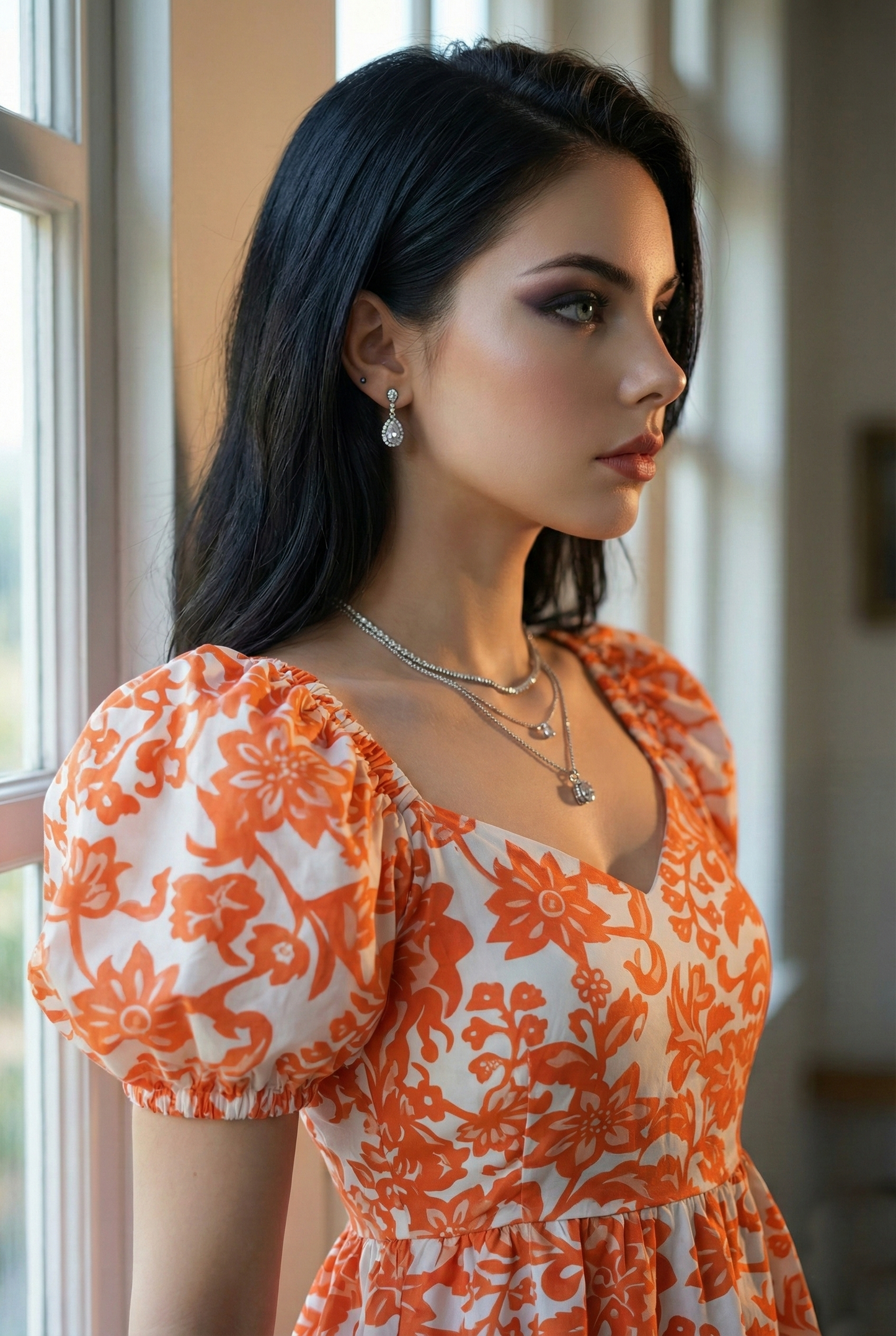 women’s floral printed puff-sleeve crop top