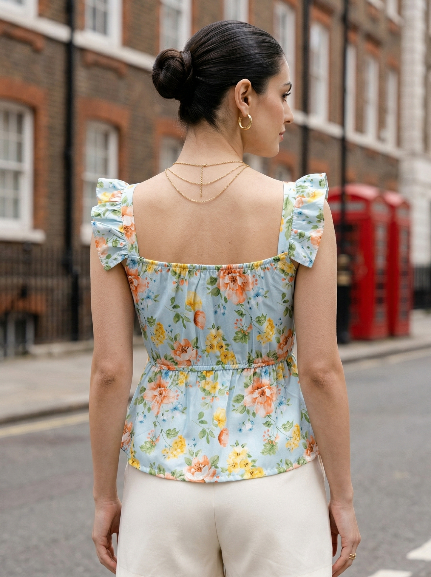 Women Floral Printed Sweetheart Neck Peplum Top