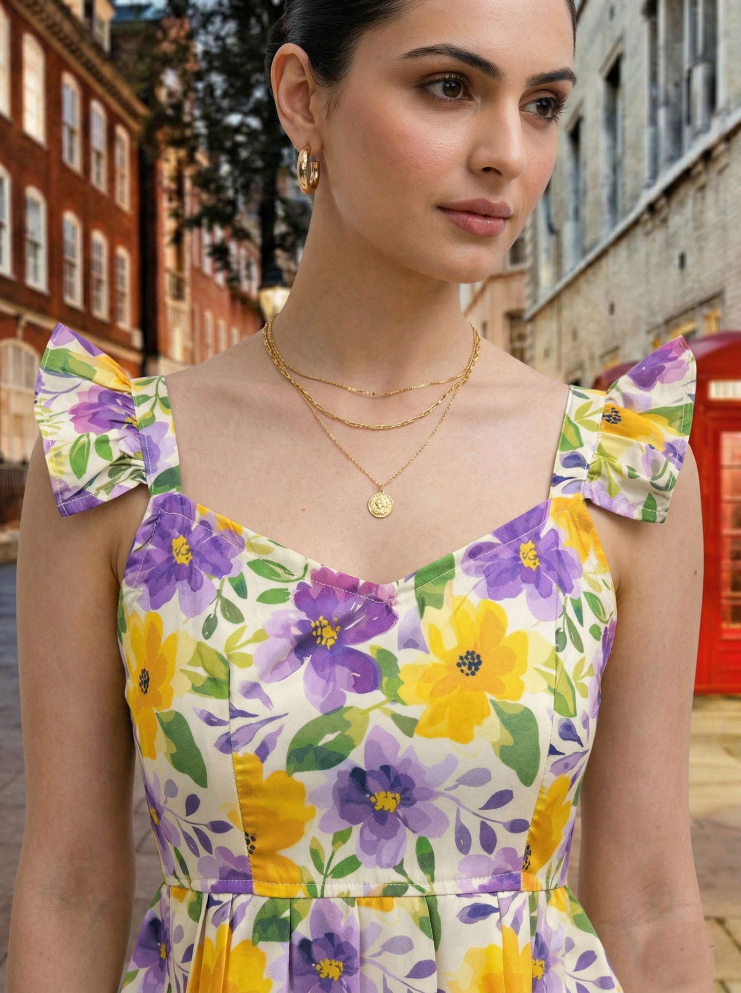 Women Floral Printed Sweetheart Neck Peplum Top