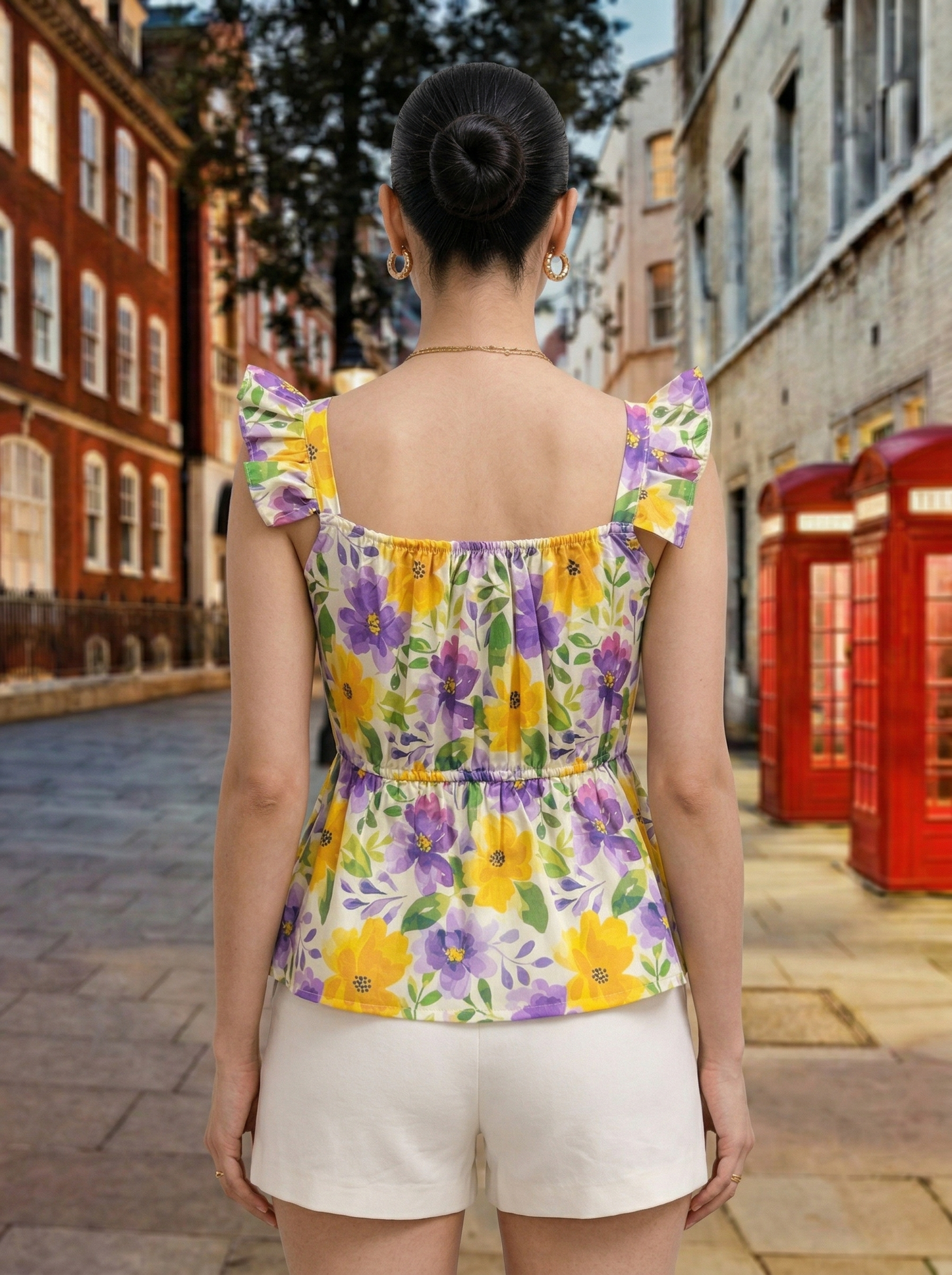 Women Floral Printed Sweetheart Neck Peplum Top