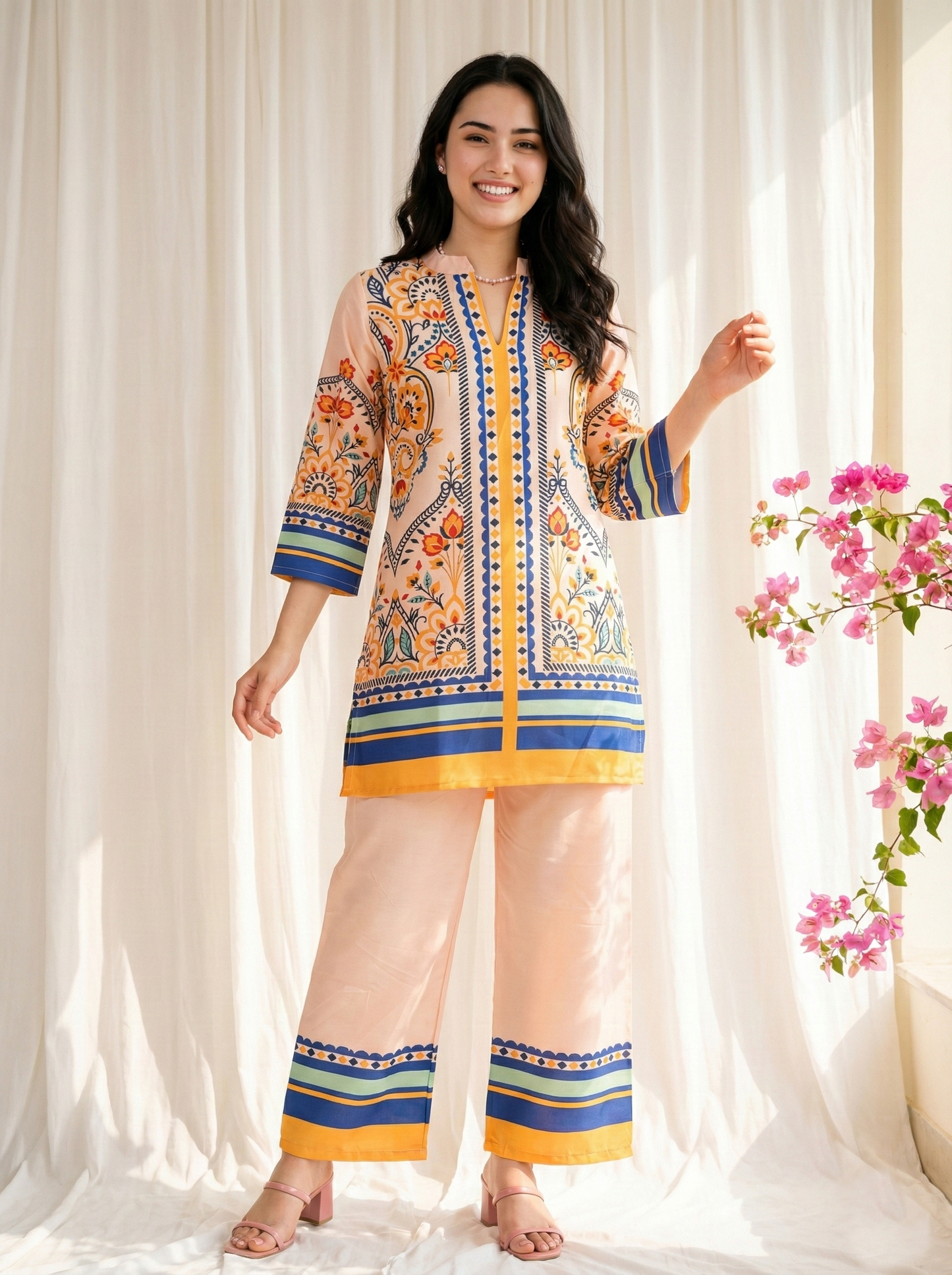 Women printed Kurti–Palazzo co-ord sets
