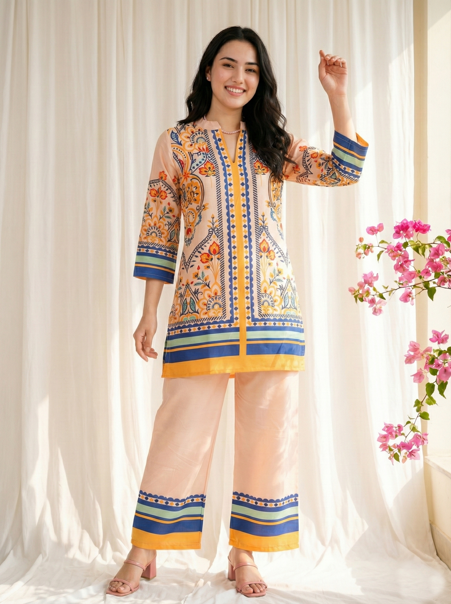 Women printed Kurti–Palazzo co-ord sets